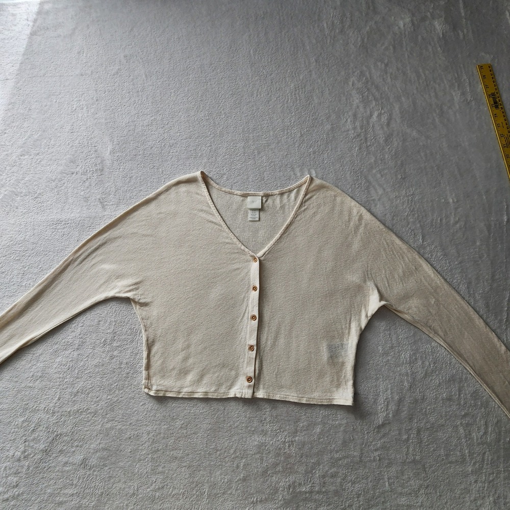 H&M Linen Blend Cardigan Womens XS Cream Cropped Fairy Natural Bridal Neutral - Picture 9 of 15